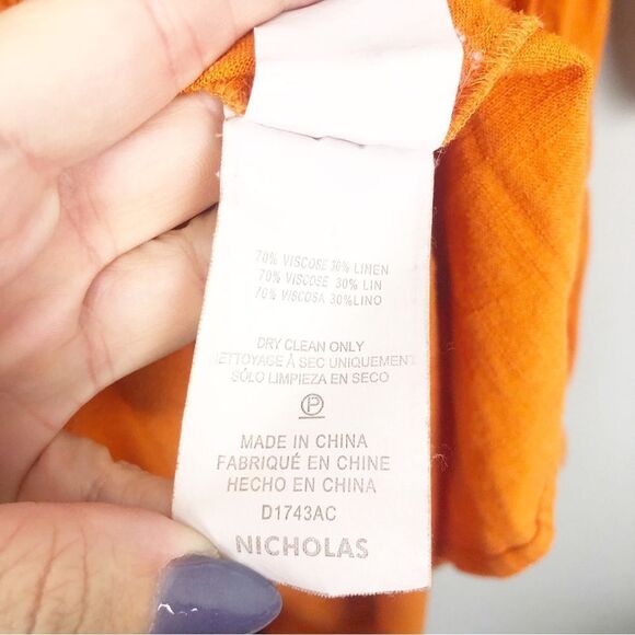NICHOLAS | Orange Linen Blend Prairie Style Midi Dress Women’s Size 10 - Picture 9 of 13